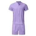 thumbnail image 4 of zuwimk Men Clothing Sets Outfits,Men's 2 Pieces Cotton Linen Set Henley Shirt Long Sleeve and Casual Beach Pants Summer Yoga Outfits Purple,XXL, 4 of 5