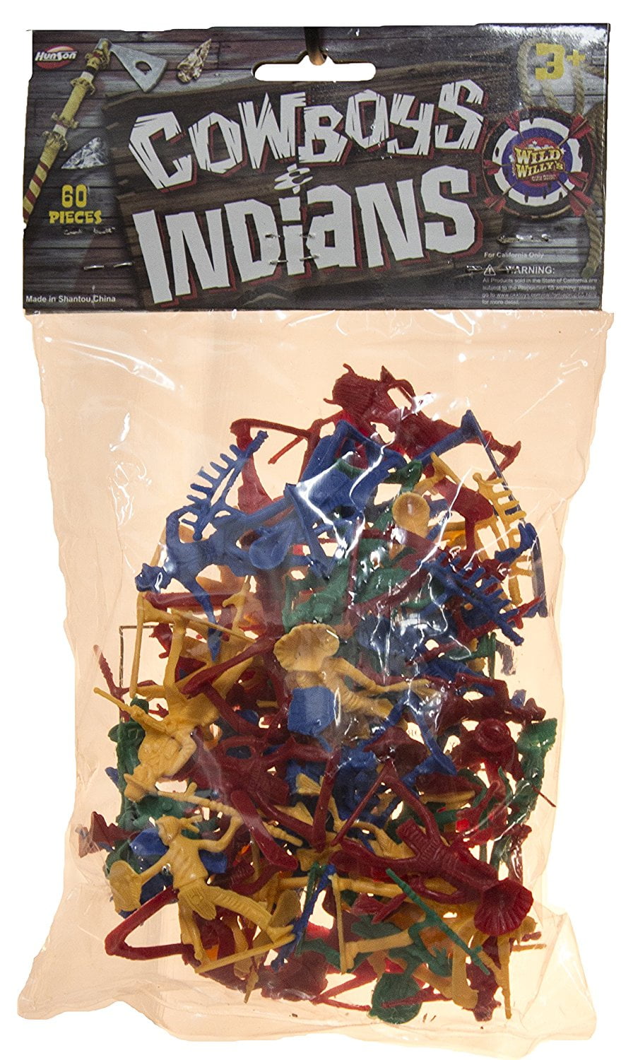 60 Piece Set of 2 Inch Plastic Cowboys and Indians Figurines, Bag of 60