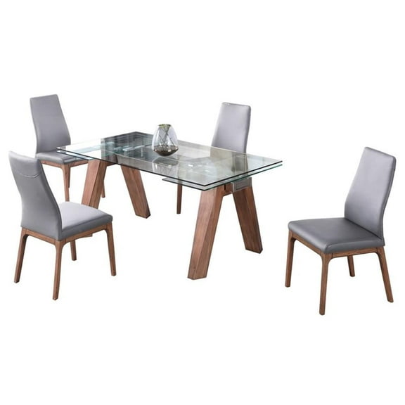 Milan Esmeralda Walnut Veneer 5-PC Dining Set w/ 2-Tone Gray/Wood Chairs
