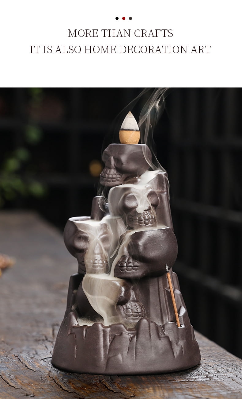 Creative Waterfall Skull Head Series Backflow Incense Burner European Style Halloween Reflow Incense Burner Holder Ornaments