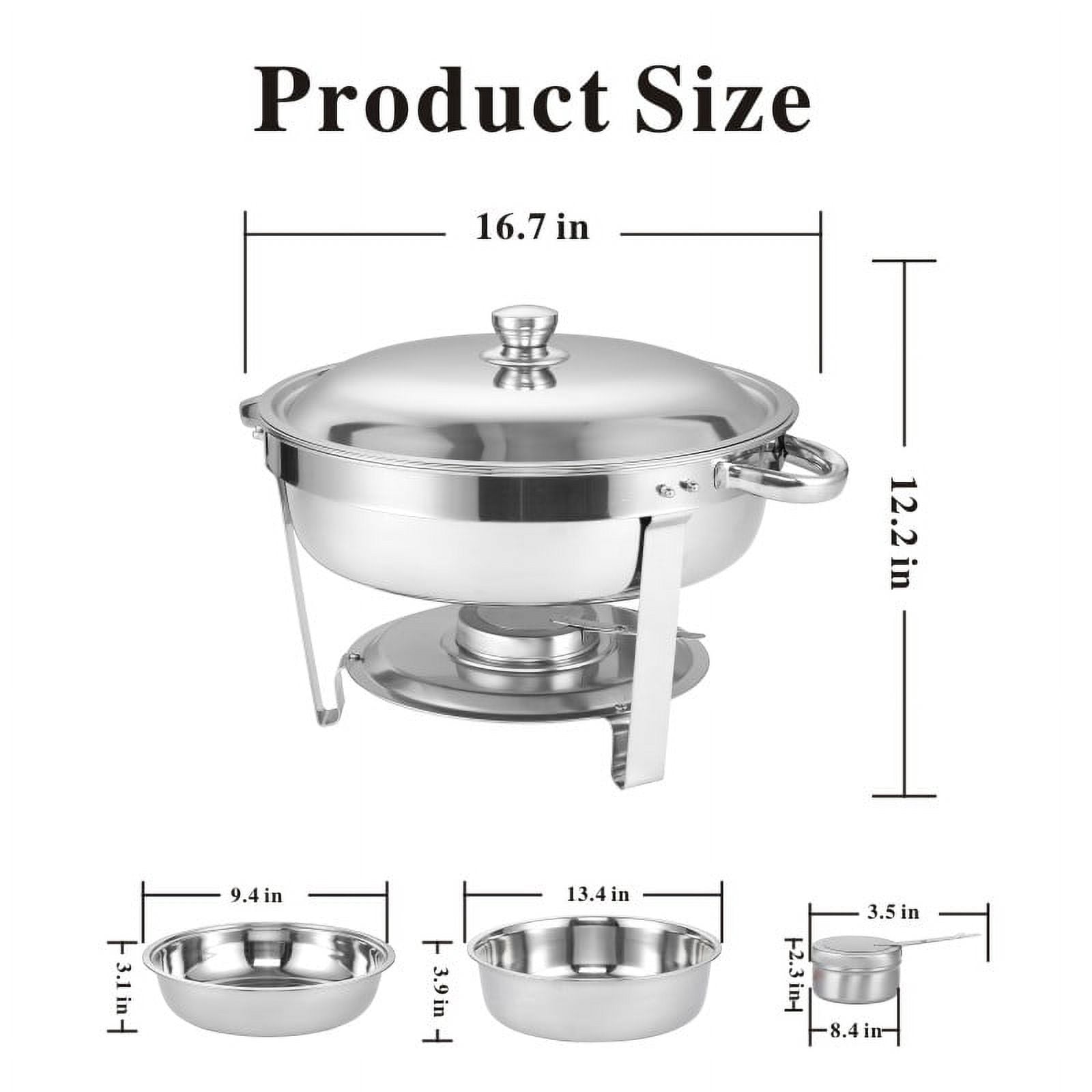 Round Buffet Catering Dish Set of 2 with Stainless Steel Construction, 5-Quart Chafing Dish for Weddings and Gatherings, Silver