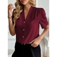 thumbnail image 3 of SHEWIN Blouses for Women Dressy Casual Short Sleeve V Neck Button Down Shirts Pleated Summer Business Office Work Tops, 3 of 10