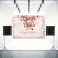 thumbnail image 3 of Golden Bow Happy Birthday Backdrop Pink Coquette Birthday Party Photography Background for Girls Women Pink Roses Green Leaves Bow Birthday Party Decorations Banner Photo Booth Props, 3 of 6