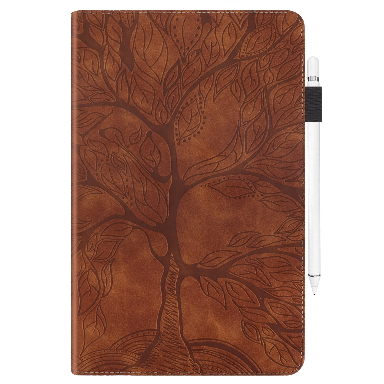 Allytechgroup Elegant iPad Air 11 Inch Case Cover 2024, Lift Tree Pattern Embossed and Shockproof Tablet Case with Pencil Holder Multi Angle Viewing Stand Flip Cover for Apple iPad Air 11,Brown
