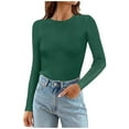 thumbnail image 2 of Womens Tshirts Long Sleeve Womens Tunic Tops Fall Winter Fashion Solid Color Crewneck Ribbed Knitted Slim Sweater Work Blouses Dressy Casual Green 2XL, 2 of 8