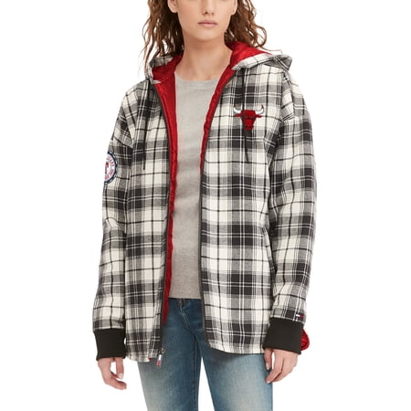 Women s Tommy Jeans Black/Cream Chicago Bulls Molly Flannel Full-Zip Hoodie