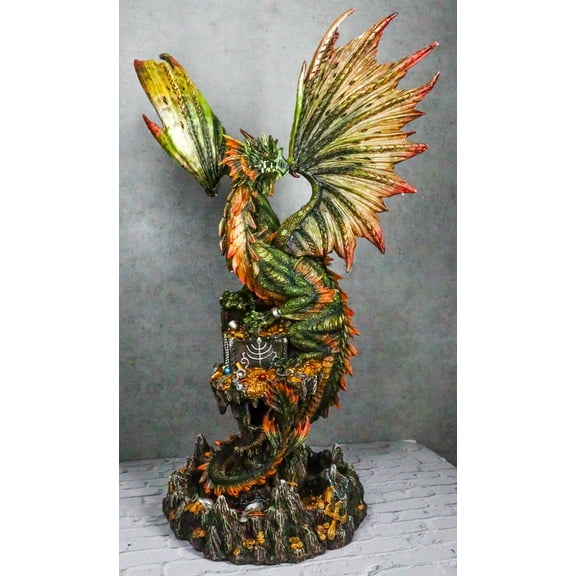 Ebros Gift Green Castle Guardian Treasure Dragon Statue 26 inch Garden Statue