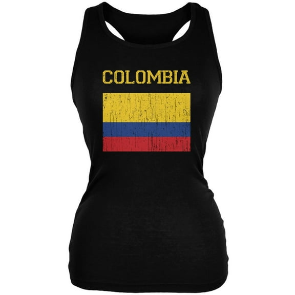 World Cup Distressed Flag Colombia Black Juniors Soft Tank Top - X-Large
