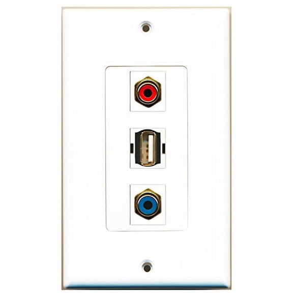 RiteAV - 1 Port RCA Red and 1 Port RCA Blue and 1 Port USB A-A Decorative Wall Plate Decorative