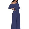 thumbnail image 3 of Women's 2 Piece Lounge Sets Off Shoulder Oversized Short Sleeve Tops Casual Wide Leg Pant Set Dark Blue M, 3 of 8