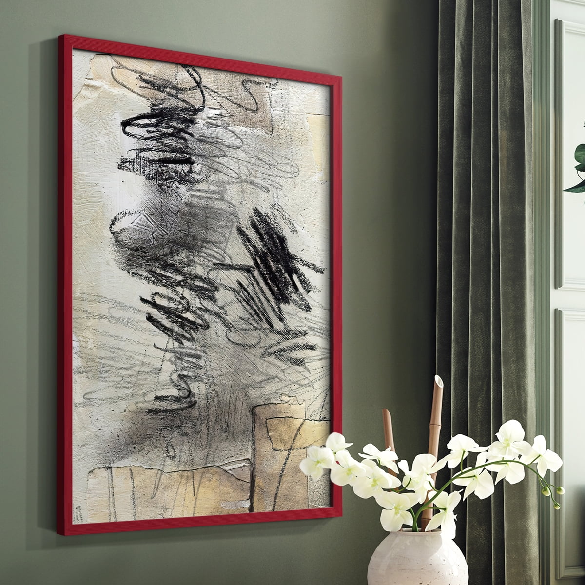 Masked Notes II Framed Print in Red Solid Wood Framed Print No Nail Hanging