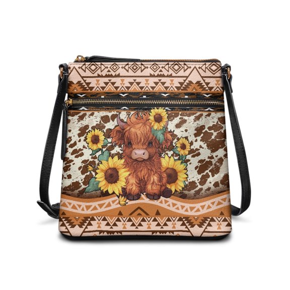 HELLHERO Highland Calf Ladies Single Shoulder Bag, Lightweight Crossbody Bag PU Material Durable Satchel Bag for Travel Work