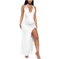 thumbnail image 4 of FcBaudy Robe Camis Sans Manches à Col en V, Robes d'Été pour Femmes, Robes pour Femmes Robe Unie à Col en V à Fente Haute Ajustée Longue Robe Femme Robe, 4 of 7
