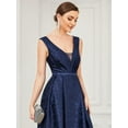 thumbnail image 4 of Satin A-line V Neck Maxi Empire Waist Ruched Elegant Evening Dress, 4 of 5