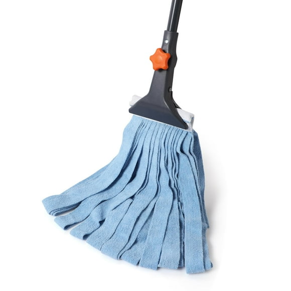 CLEANHOME Microfiber String Wet Mops for Floor Cleaning, Heavy Duty Industrial Mop for Kitchen Basement Cleaning, Commercial Mop with Extendable Long Handle,Blue