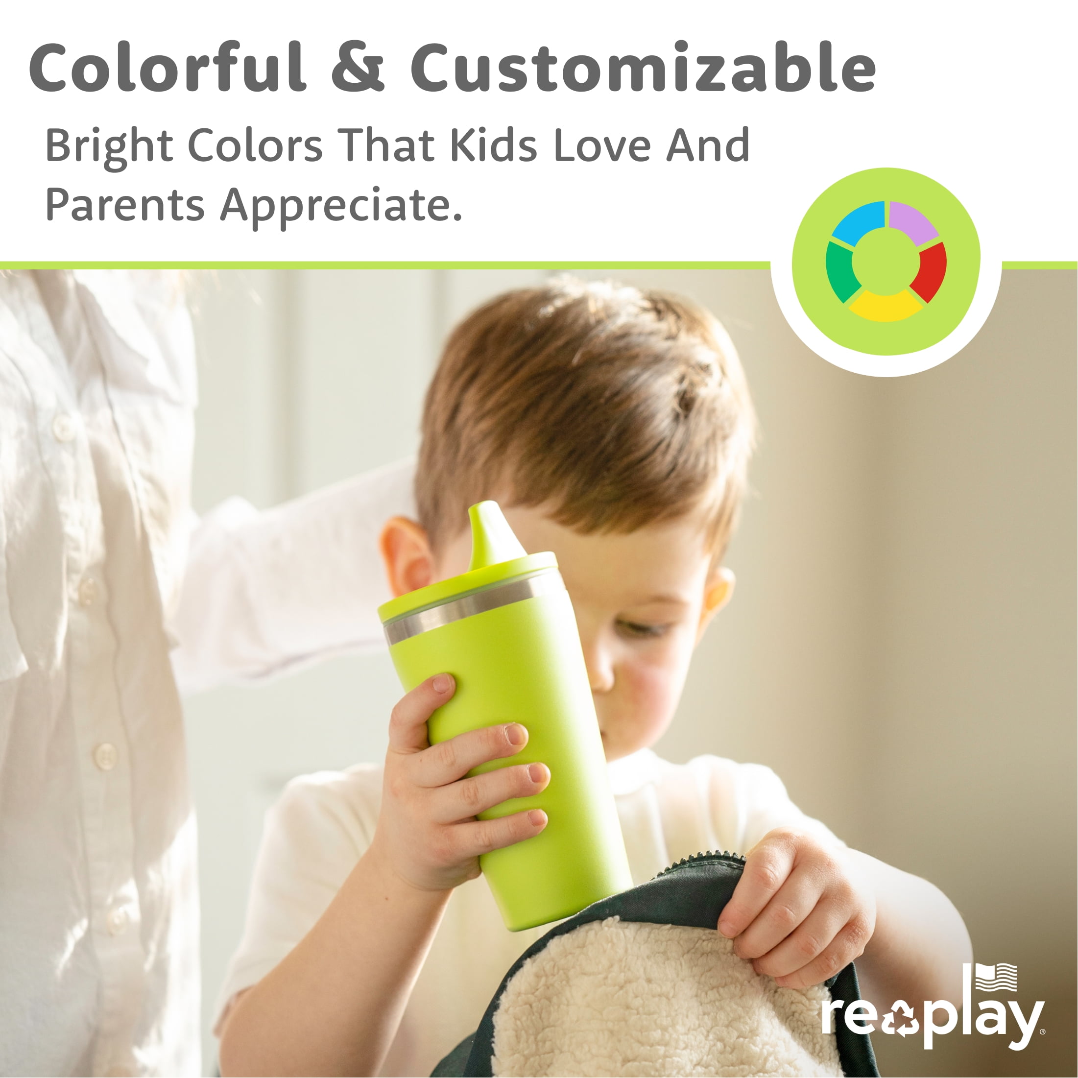 Re-Play 10 oz Insulated Stainless Steel Sippy Cups 2-Pack - No-Spill Toddler Cups, Pink/Sky Blue