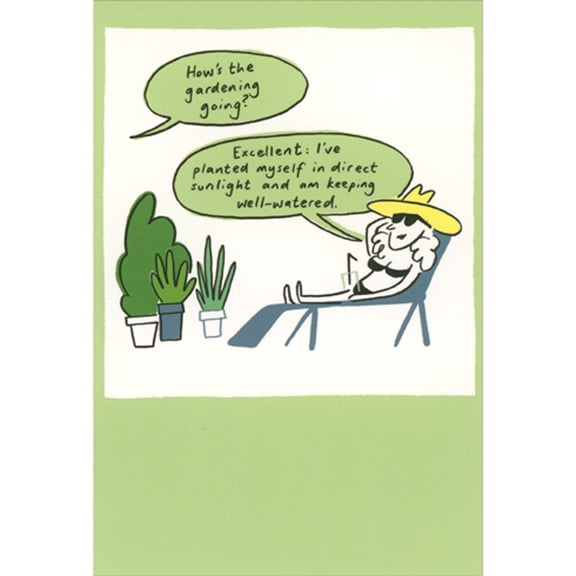 Pictura How's the Gardening Going: Lounging Mom in Yellow Hat Funny Mother's Day Card