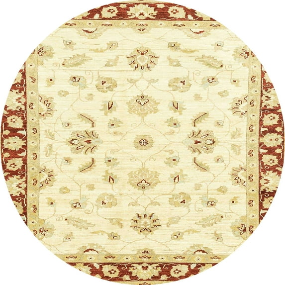 Ahgly Company Machine Washable Indoor Round Abstract Orange Area Rugs, 4' Round