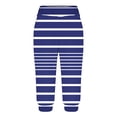 thumbnail image 3 of qelini Womens Capris Pull on Pants Basic Edition Plus Size Summer Gathering Stripe Print Elastic Waist Breathable Loose Casual Lightweight 2024 Fashion Cropped Trousers Pants Blue M, 3 of 6