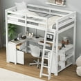 thumbnail image 3 of Harper & Bright Designs Full Size Loft Bed with Desk, Drawers and Storage Shelves, Wooden High Loftbed Frame with Cabinet for Boys Girls Adults Bedroom, White, 3 of 12
