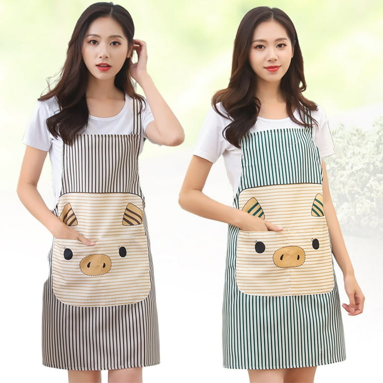 NUOLUX 2pcs Kitchen Apron Cartoon Pig Pattern Cotton and Linen