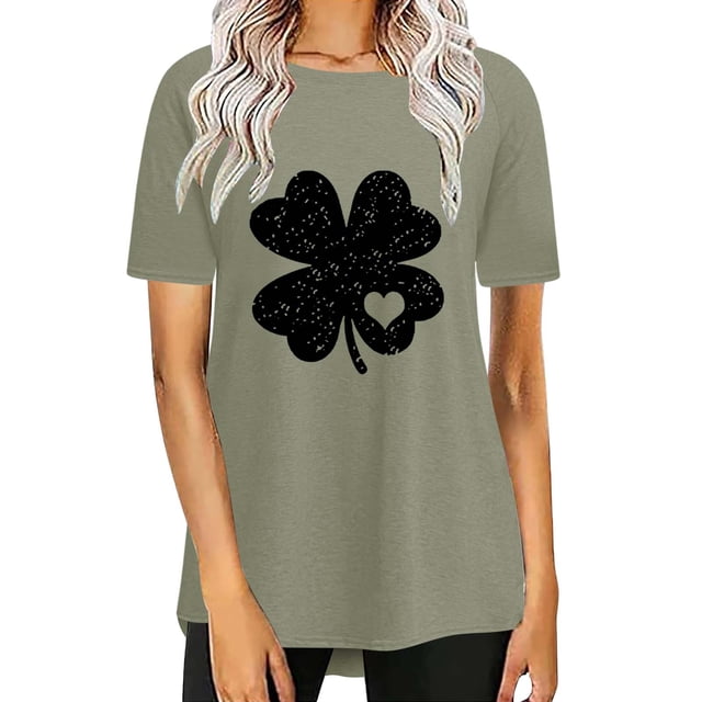 Pxiakgy Vente Chaude! T-Shirt Trèfle de la Saint-Patrick pour Femmes Chanceux Irlandais Manches Courtes T-Shirt Graphique Trèfle Mode Décontractée Col Rond Manches Courtes Imprimé