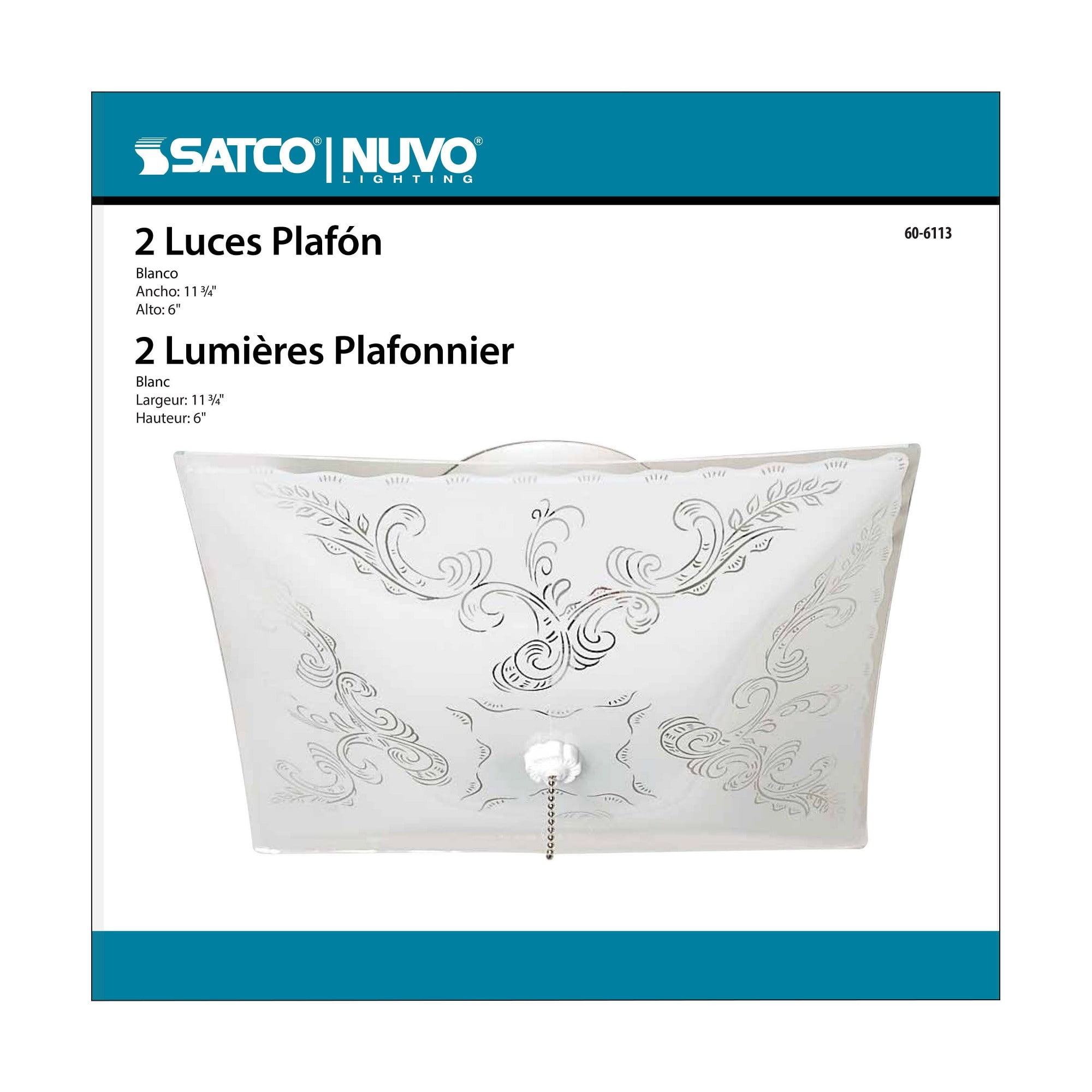 60/6113-Nuvo Lighting-2 Light Square Flush Mount with Pull Chain-11.75 Inches Wide by 4.75 Inches High