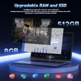 thumbnail image 4 of 15.6" Student-Laptop, 13th Gen Intel N150,8GB RAM 512GB SSD(Beat to i3-1115G4, Up to 3.6GHz), Backlit Keyboard Fingerprint FHD Computer Wi-Fi 6 BT5.2 65W Type-C, 4 of 8