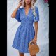 thumbnail image 5 of Vestido Corto Informal de Verano con Estampado Floral y Mangas con Vuelo para Mujer, Vestido Veraniego con Cuello en V. Azul S, 5 of 9