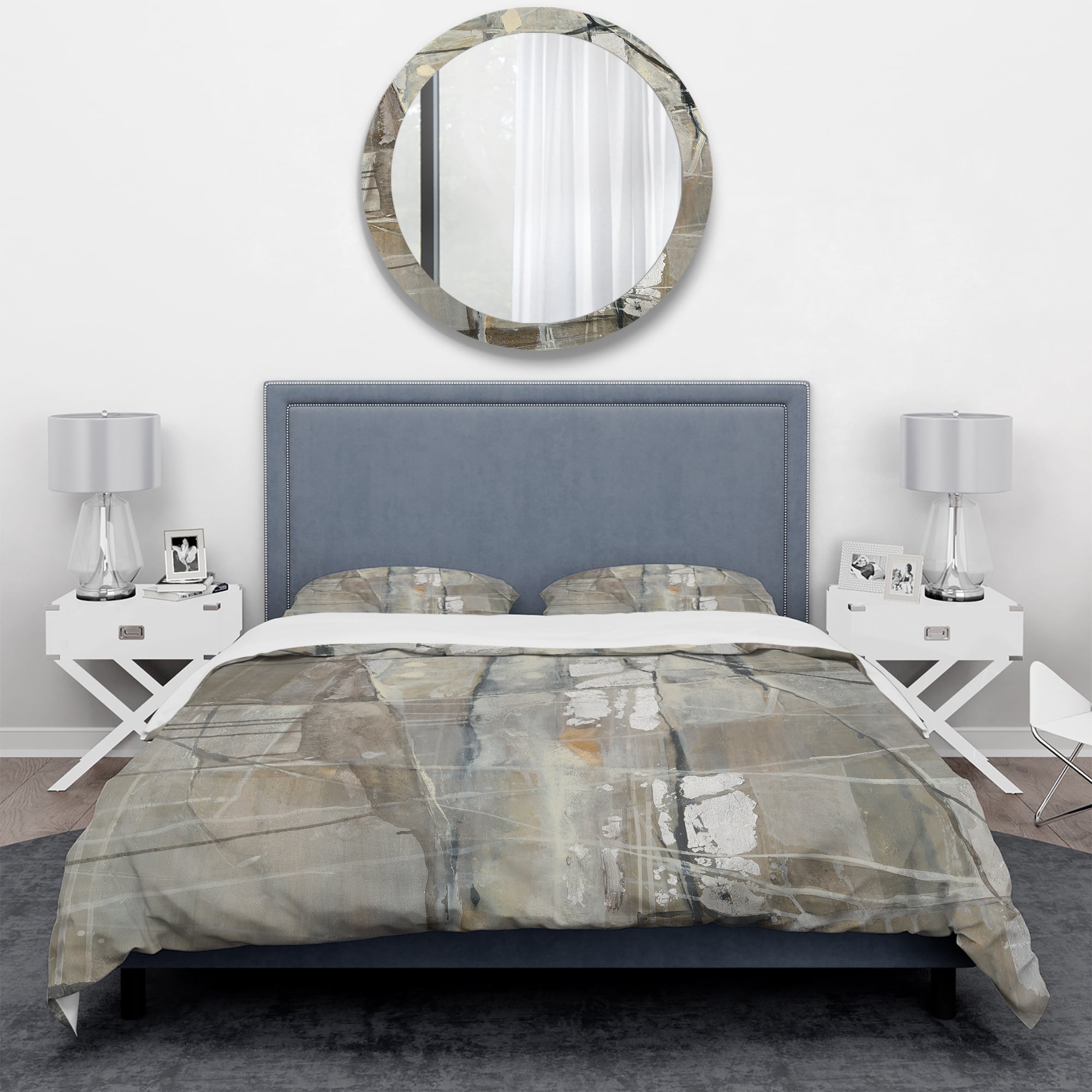 Designart 'Grey Silver Geometric Composition' Geometric Duvet Cover Set