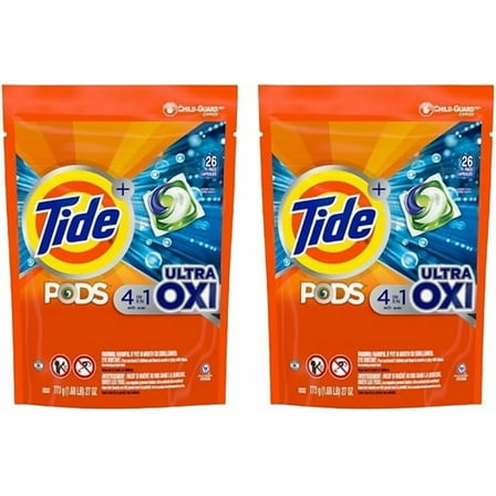 Tide PODS Liquid Detergent Pacs, 4-in-1 Ultra Oxi, 52 Ct, 2 Bags