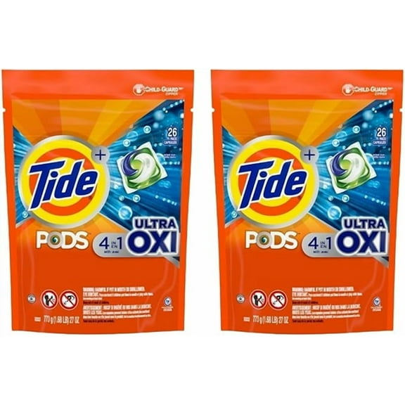 Tide PODS Liquid Detergent Pacs, 4-in-1 Ultra Oxi, 52 Ct, 2 Bags