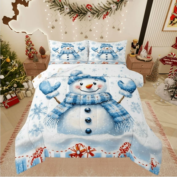 Castle Fairy Teenagers Christmas Snowman 2pcs Bedding Comforter Set,Winter Snowflakes Twin Comforter Sets,Happy New Year Breathable Bedding Set,Breathable Home Decor