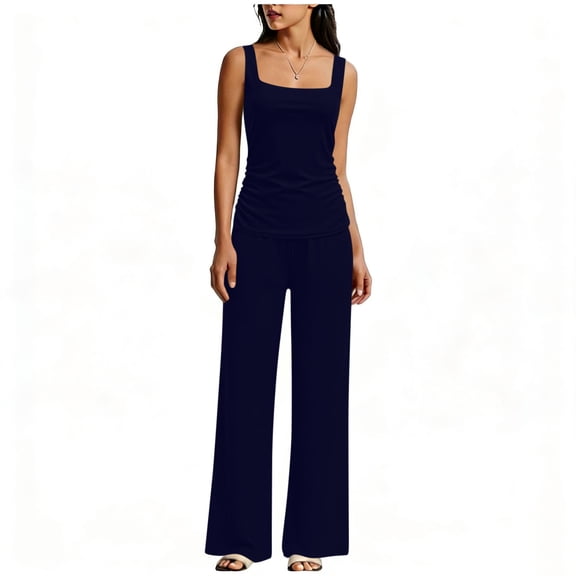 Purcolt Womens 2 Piece Sets Comfort Breatnable Crew Neck Sleeveless Tank Tops and Wide Leg Pants Outfits Lightweight Slim Fit Loungwear Tracksuits for Yoga Gym Running