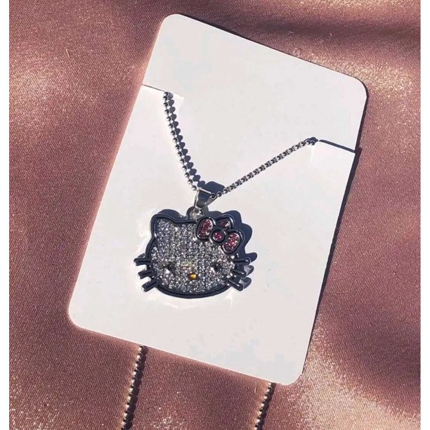 Y2k Hello Kitty Sanrio collar con cadena, aleación de cristales plateados, encanto femenino, diamantes de imitación, colgante gótico, joyería, regalo del Día de San Valentín
