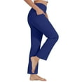 thumbnail image 4 of Fulijie Pants for Women Plus Size Casual Straight Leg Yoga Leggings Comfy Cropped Pants with Pocket, Blue Skirts for Women, Polyester,Spandex Beach Outfits for Women, Wide Leg Pants Woman, 4 of 8