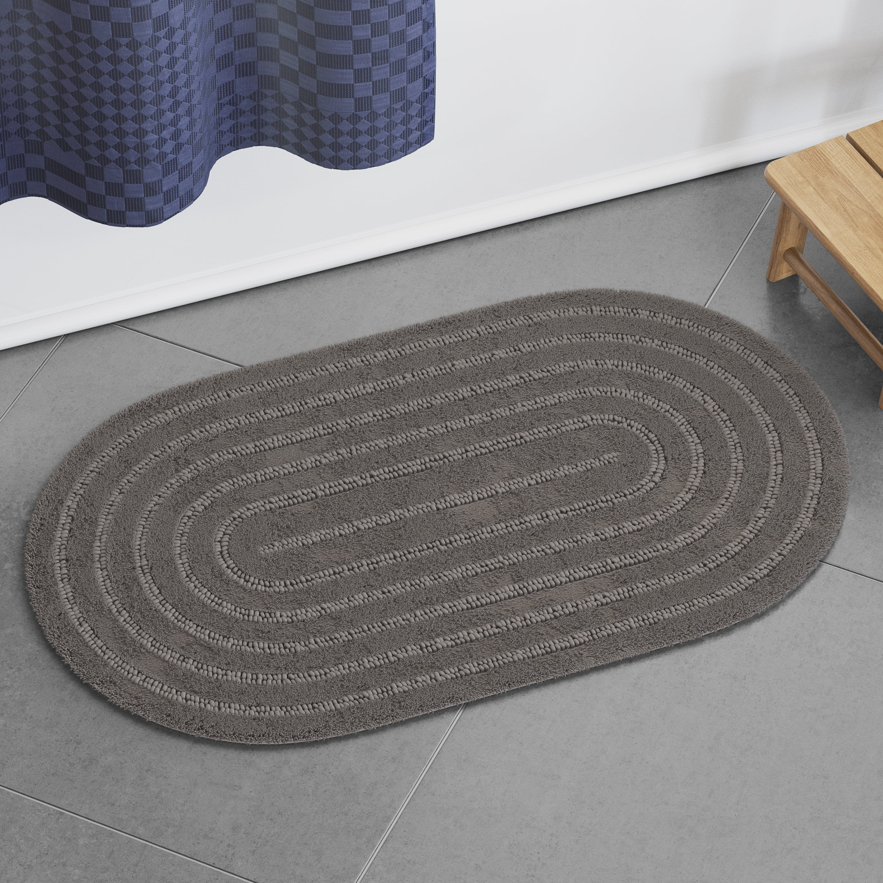 Beautiful Oval Cotton Bath Rug by Drew Barrymore, Charcoal Gray, 20 in x 34 in