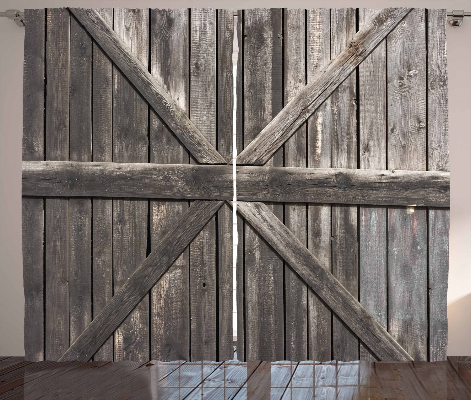 3D Frost Barn Wood Door Blockout Photo Print Curtain Panels Drapes Fabric Window 