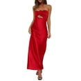 thumbnail image 1 of Diconna Robe Tube d'Été en Satin pour Femme, Couleur Unie, Sans Bretelles, Ajustée, Longue, Robe à Fleurs 3D avec Foulard, 1 of 9