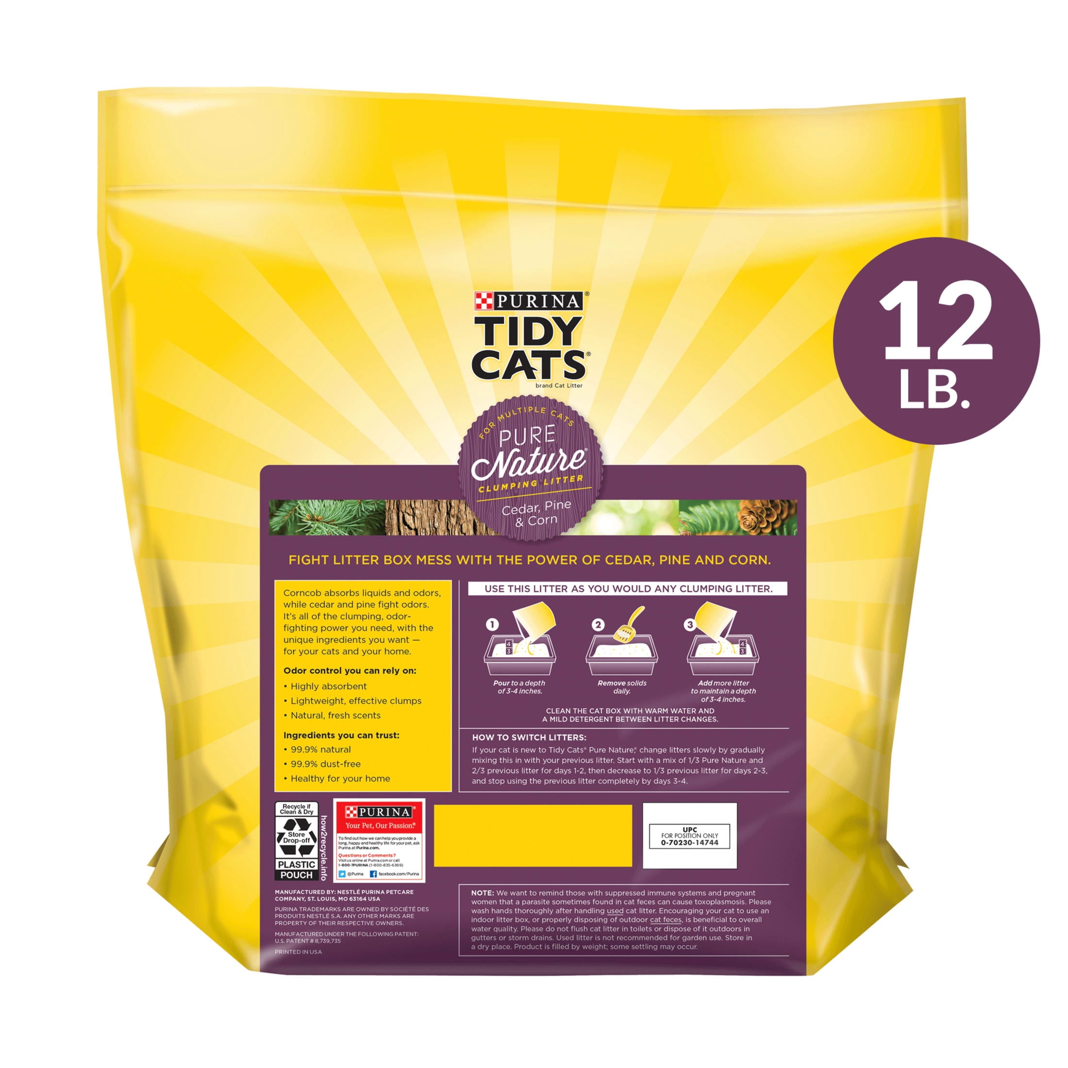Purina Tidy Cats Pure Nature Clumping Multi Cat Litter, Cedar, Pine, & Corn, 12 lb. Bag
