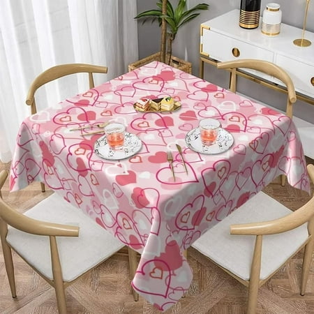 

Christmas Tablecloth 52x52 Inch Square Gold Love Heart Shape Red Snowflakes Tablecloths Fabric Farmhouse Xmas Winter Holiday Table Cloth Decorative for Picnic Party Home Indoor Outdoor