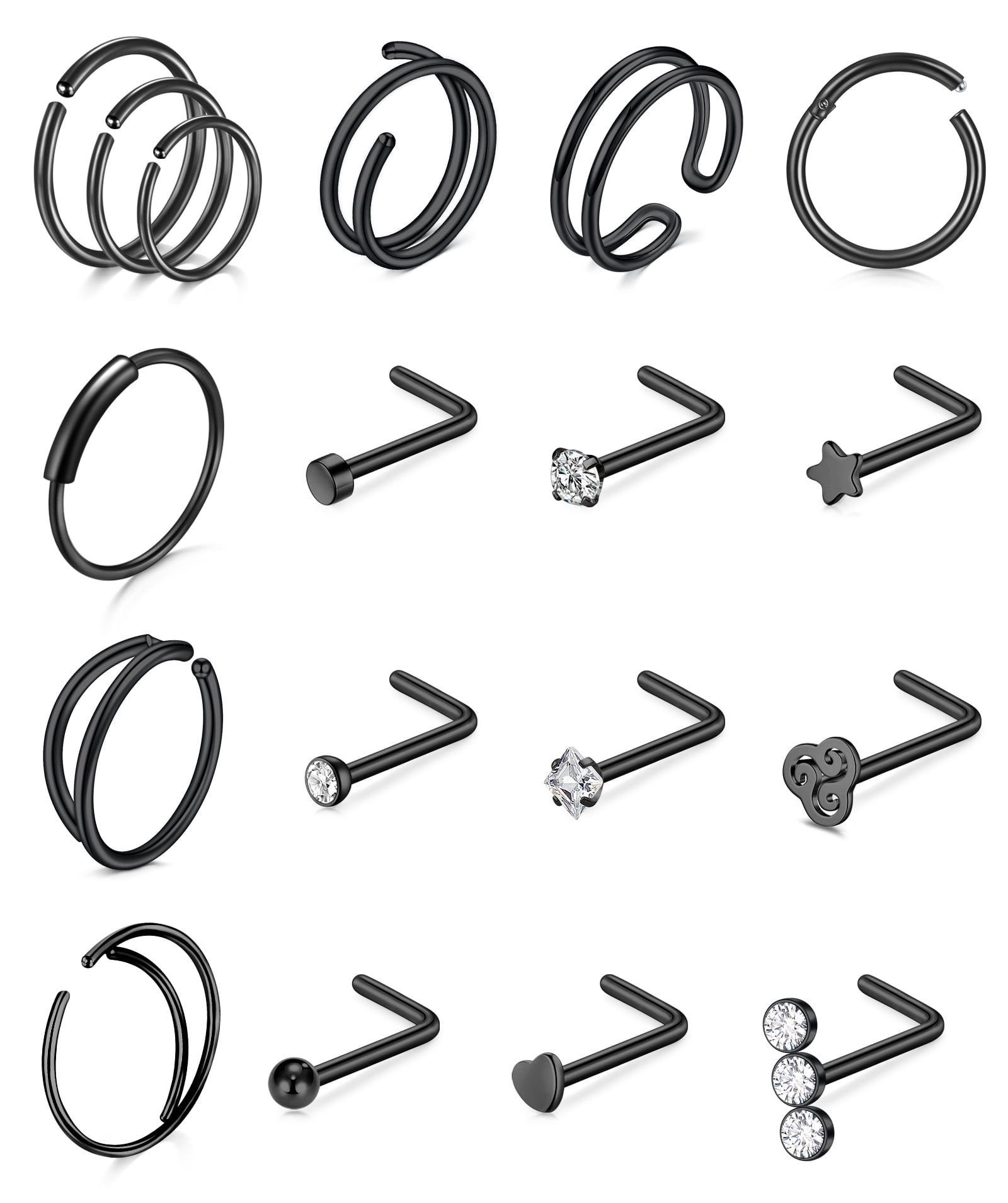 Briana Williams 20G Black Nose Rings for Women Men Surgical Steel Nose ...