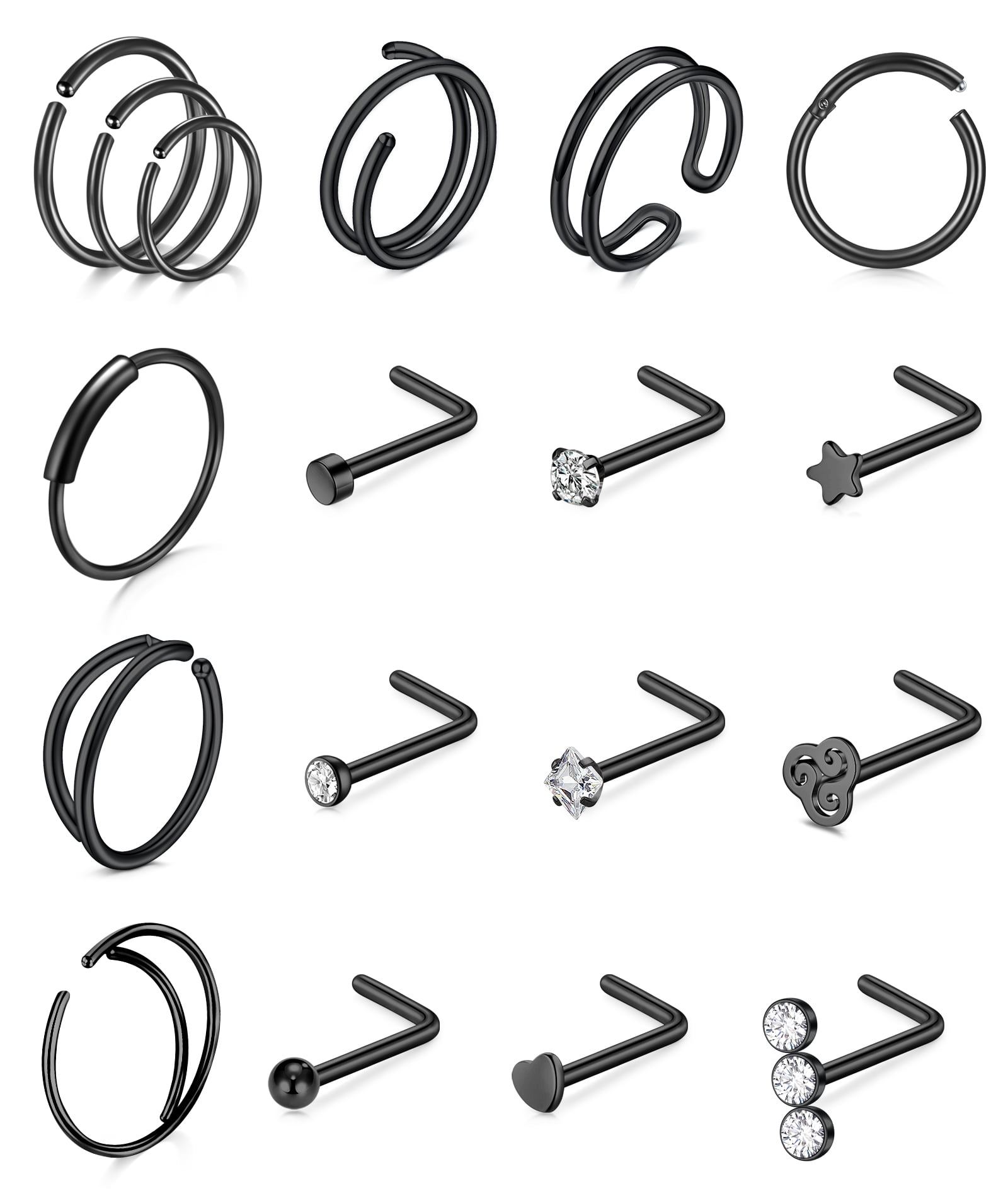 Briana Williams 20G Black Nose Rings for Women Men Surgical Steel Nose Studs Nose Rings Hoops