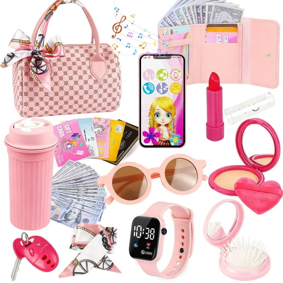 JBeeCtrl Play Purse for Girls Toddler Purse with Pretend Makeup Girls Toys 2 3 4 5 Years Old Princess Toys Pretend Play for Toddlers 3-5 Christmas Birthday Gifts for Girls 3 4 5 6