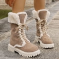 thumbnail image 4 of Mepaouo Fashion Platform Mid Calf Boots for Women Lace up Fleeced Winter Warm Outdoor Shoes(Brown,9), 4 of 8