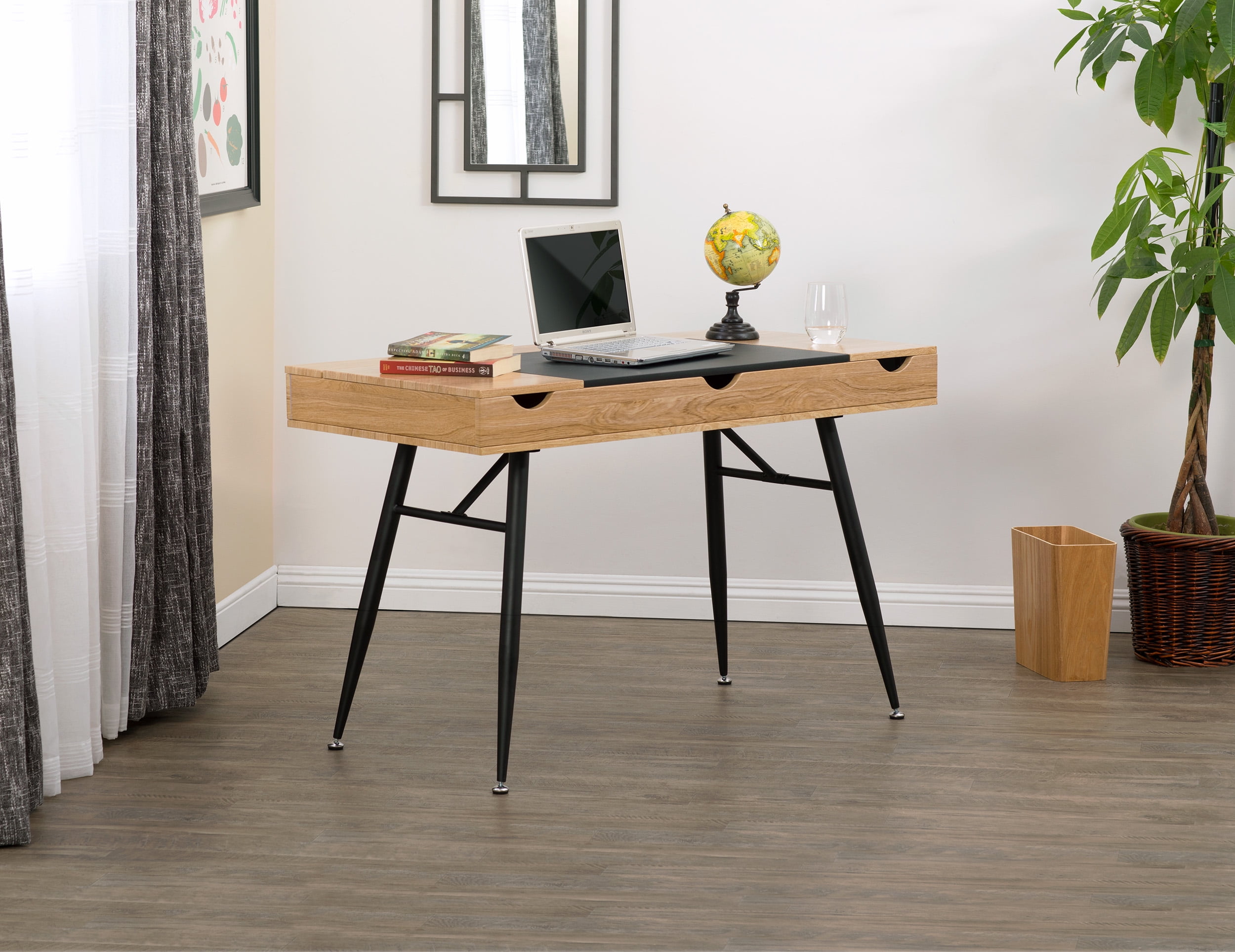 Calico Designs Nook Modern Desk With Multi Soft Close Storage Compartments In Black Graphite Ashwood