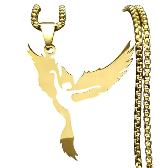 Phoenix Rising Necklace Gold PVD Stainless Steel Inspirational Pendant