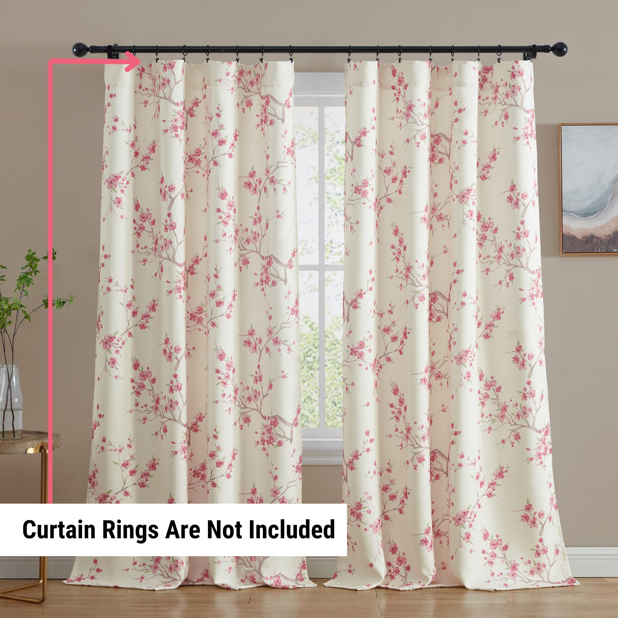 THD Yasmine Floral Room Darkening Rod Pocket Light Filtering Curtain Panels - Set of 2
