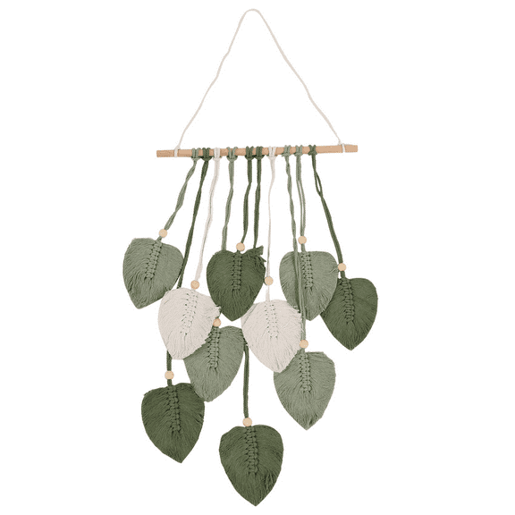 Leaf Macrame Wall Hanging Boho Room Home Decor Woven Aesthetic Tapestry Wedding Decoration Green
