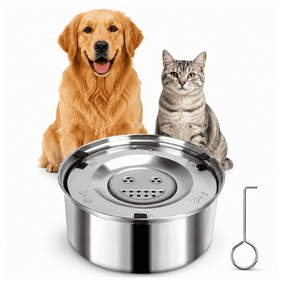 304 Stainless Steel Dog Water Bowl No Spill,101oz/3L Slow Drinking Dog Water Bowl with Floating Disk, Spill Proof Water Bowl for Large Dogs, Dog Water Dispenser for Travel & Home